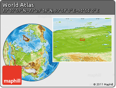 Physical Location Map of the Area around 73° 20' 8" N, 94° 25' 30" E