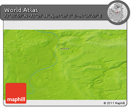 Physical 3D Map of the Area around 73° 20' 8" N, 96° 7' 30" E