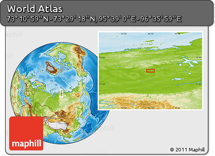 Physical Location Map of the Area around 73° 20' 8" N, 96° 7' 30" E