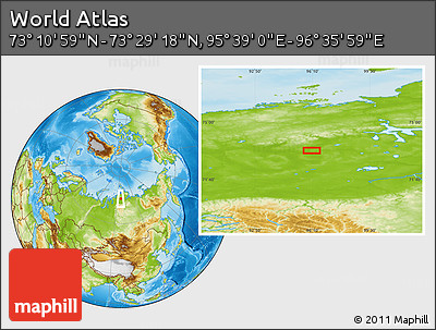 Physical Location Map of the Area around 73° 20' 8" N, 96° 7' 30" E