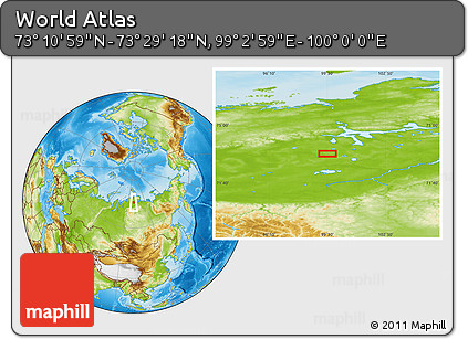 Physical Location Map of the Area around 73° 20' 8" N, 99° 31' 30" E