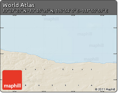 Shaded Relief Map of the Area around 73° 36' 29" N, 117° 22' 30" E