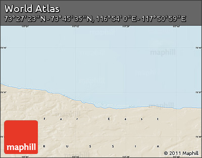 Shaded Relief Map of the Area around 73° 36' 29" N, 117° 22' 30" E
