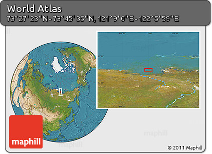 Satellite Location Map of the Area around 73° 36' 29" N, 121° 37' 30" E