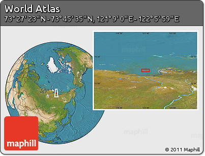 Satellite Location Map of the Area around 73° 36' 29" N, 121° 37' 30" E