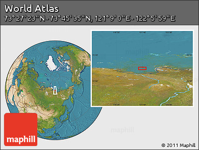 Satellite Location Map of the Area around 73° 36' 29" N, 121° 37' 30" E