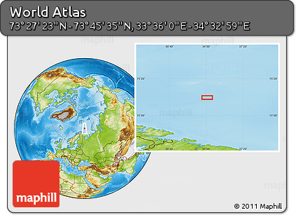 Physical Location Map of the Area around 73° 36' 29" N, 34° 4' 30" E