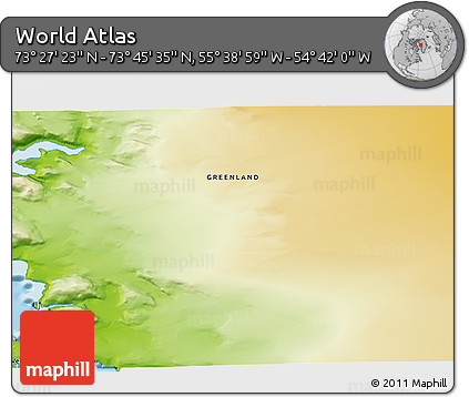 Physical 3D Map of the Area around 73° 36' 29" N, 55° 10' 29" W