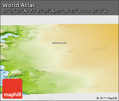 Physical 3D Map of the Area around 73° 36' 29" N, 55° 10' 29" W