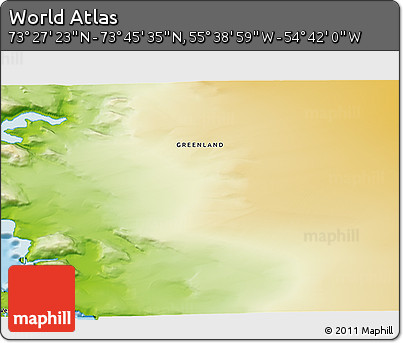 Physical 3D Map of the Area around 73° 36' 29" N, 55° 10' 29" W
