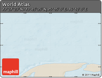 Shaded Relief Map of the Area around 73° 36' 29" N, 75° 43' 29" E