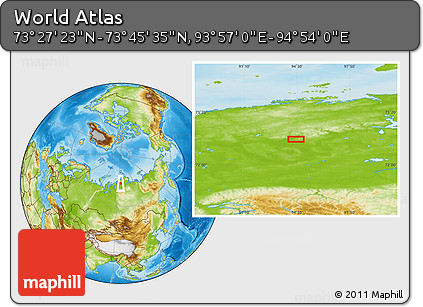 Physical Location Map of the Area around 73° 36' 29" N, 94° 25' 30" E