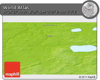 Physical 3D Map of the Area around 73° 36' 29" N, 99° 31' 30" E