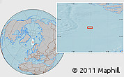 Gray Location Map of the area around 73° 52' 43" N, 11° 7' 30" E, hill shading