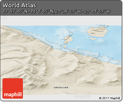 Shaded Relief 3D Map of the Area around 73° 52' 43" N, 21° 10' 29" W