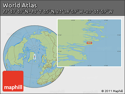 Savanna Style Location Map of the Area around 73° 52' 43" N, 21° 10' 29" W