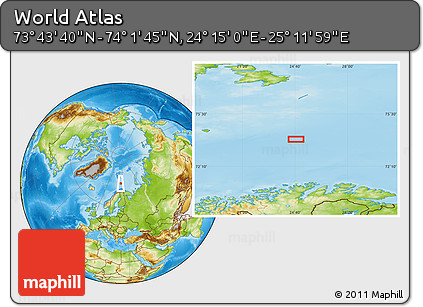 Physical Location Map of the Area around 73° 52' 43" N, 24° 43' 30" E
