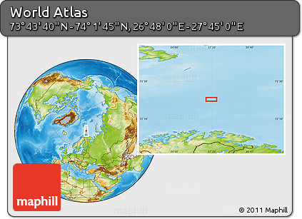 Physical Location Map of the Area around 73° 52' 43" N, 27° 16' 29" E