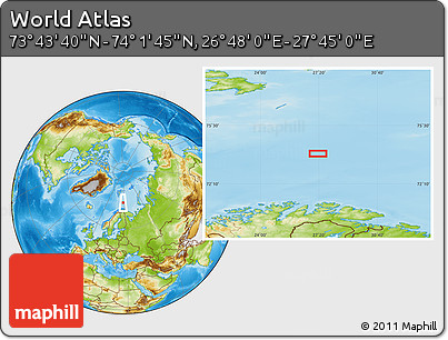 Physical Location Map of the Area around 73° 52' 43" N, 27° 16' 29" E