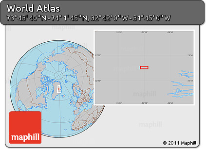 Gray Location Map of the Area around 73° 52' 43" N, 32° 13' 30" W
