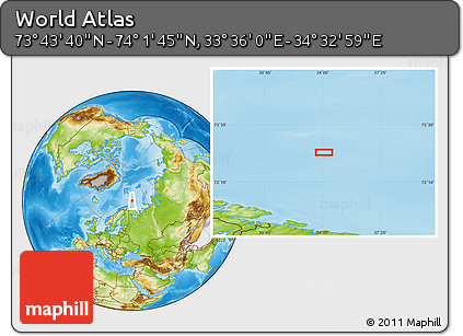 Physical Location Map of the Area around 73° 52' 43" N, 34° 4' 30" E