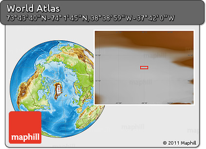 Physical Location Map of the Area around 73° 52' 43" N, 38° 10' 29" W