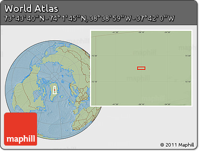 Savanna Style Location Map of the Area around 73° 52' 43" N, 38° 10' 29" W, hill shading