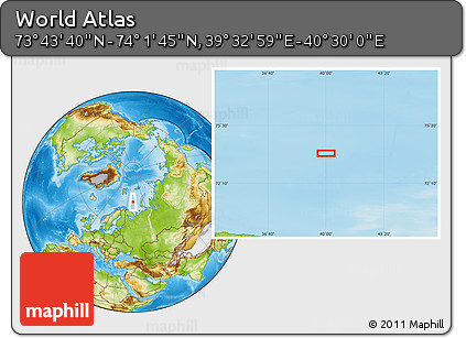 Physical Location Map of the Area around 73° 52' 43" N, 40° 1' 29" E