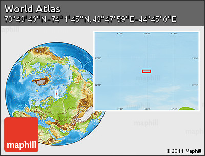 Physical Location Map of the Area around 73° 52' 43" N, 44° 16' 29" E