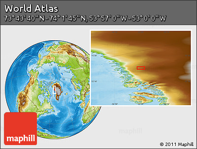 Physical Location Map of the Area around 73° 52' 43" N, 53° 28' 30" W
