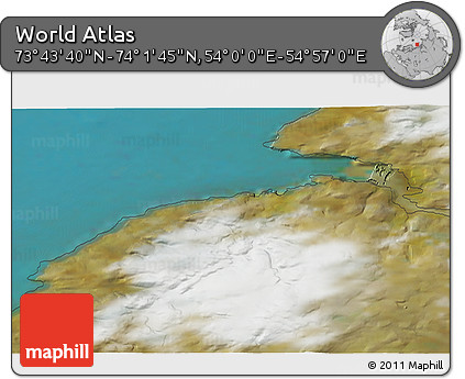 Satellite 3D Map of the Area around 73° 52' 43" N, 54° 28' 30" E
