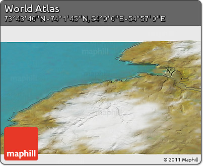 Satellite 3D Map of the Area around 73° 52' 43" N, 54° 28' 30" E