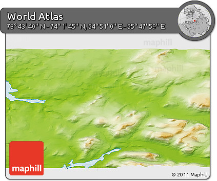 Physical 3D Map of the Area around 73° 52' 43" N, 55° 19' 30" E