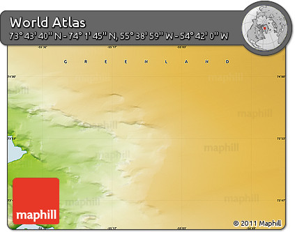 Physical Map of the Area around 73° 52' 43" N, 55° 10' 29" W