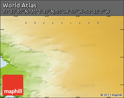 Physical Map of the Area around 73° 52' 43" N, 55° 10' 29" W