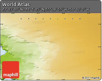 Physical Map of the Area around 73° 52' 43" N, 55° 10' 29" W