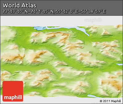 Physical 3D Map of the Area around 73° 52' 43" N, 56° 10' 29" E