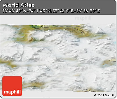 Satellite 3D Map of the Area around 73° 52' 43" N, 56° 10' 29" E