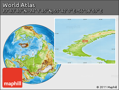 Physical Location Map of the Area around 73° 52' 43" N, 56° 10' 29" E
