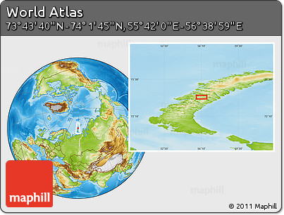 Physical Location Map of the Area around 73° 52' 43" N, 56° 10' 29" E