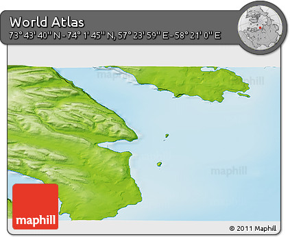 Physical 3D Map of the Area around 73° 52' 43" N, 57° 52' 30" E