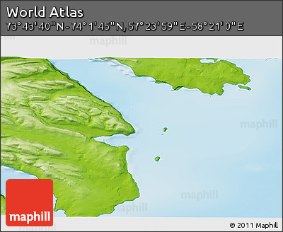 Physical 3D Map of the Area around 73° 52' 43" N, 57° 52' 30" E