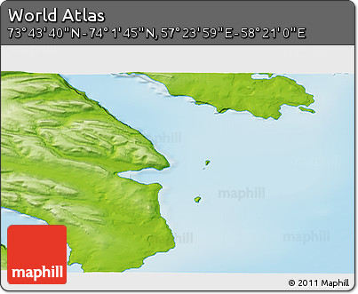 Physical 3D Map of the Area around 73° 52' 43" N, 57° 52' 30" E
