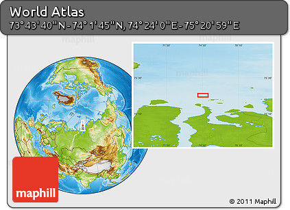 Physical Location Map of the Area around 73° 52' 43" N, 74° 52' 30" E