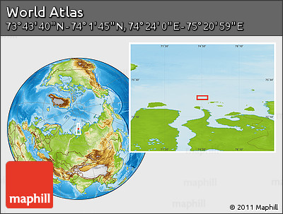 Physical Location Map of the Area around 73° 52' 43" N, 74° 52' 30" E