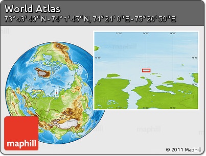 Physical Location Map of the Area around 73° 52' 43" N, 74° 52' 30" E