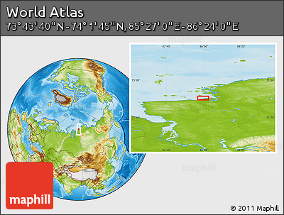 Physical Location Map of the Area around 73° 52' 43" N, 85° 55' 30" E