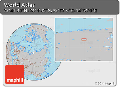 Gray Location Map of the Area around 73° 52' 43" N, 94° 25' 30" E
