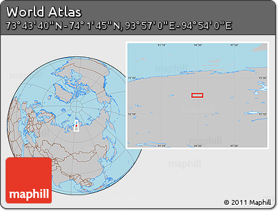 Gray Location Map of the Area around 73° 52' 43" N, 94° 25' 30" E