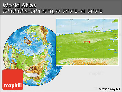 Physical Location Map of the Area around 73° 52' 43" N, 94° 25' 30" E